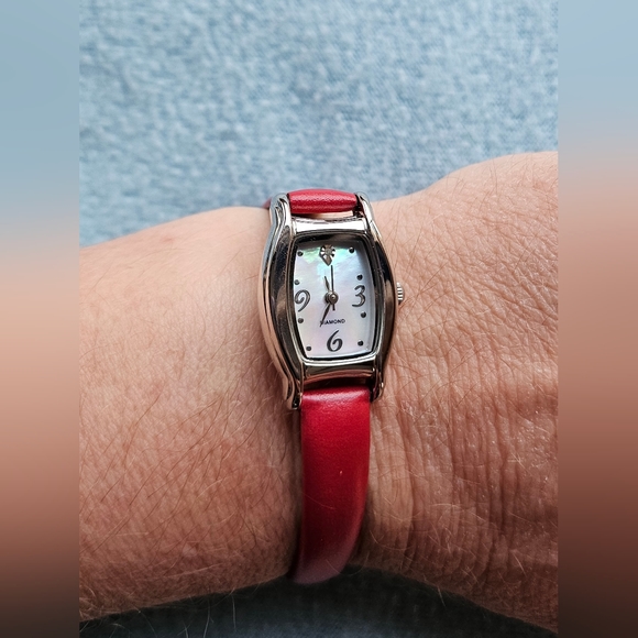 Avon Diamond Accent Watch, Mother of Pearl Dial, Red, Silver, NWT - Picture 3 of 14